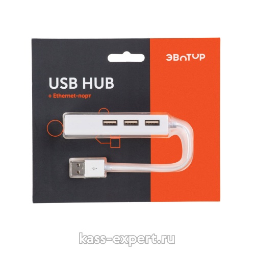 Разветвитель USB-hub 2.0 (RTL-01A)  3 порта USB, 1 порт Ethernet